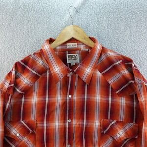 Ely Cattleman Tall Man Mens 4XLT Plaid Western Shirt Long Sleeve Pearl Snap